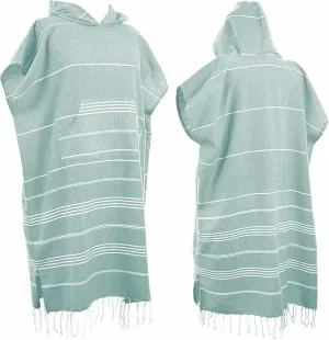 1pcs Large Turkish Cotton Poncho Towel Surf Poncho Changing Towel Robe with Hood and Front Pocket Absorbent Wearable Towel Hooded Beach Towel for Adult Man Women Beach Pool (Green, Medium)