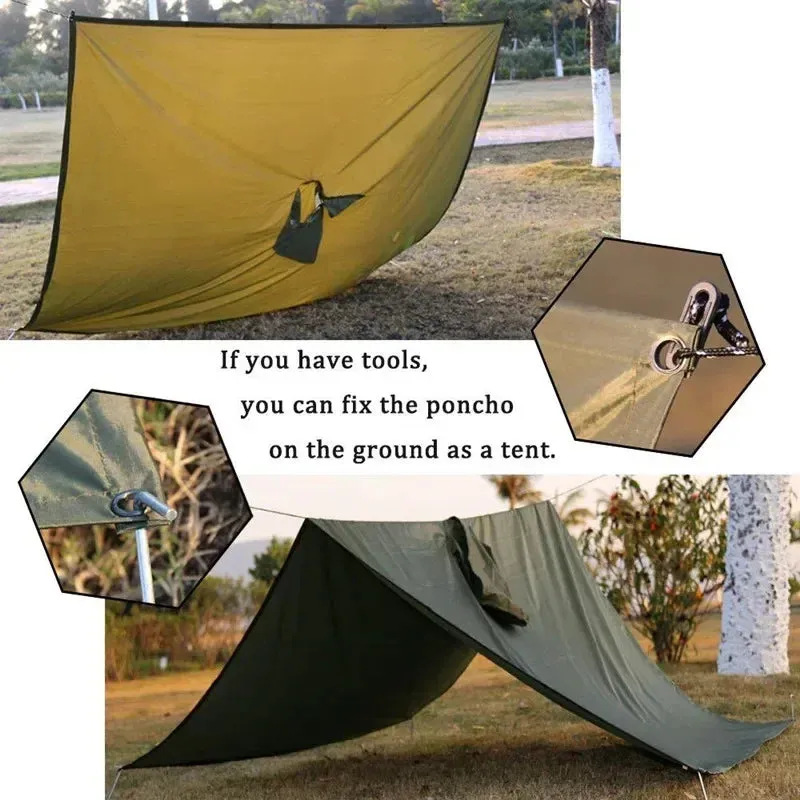 3-in-1 Military-Style Waterproof Raincoat for Men and Women - Poncho, Awning, Picnic Mat
