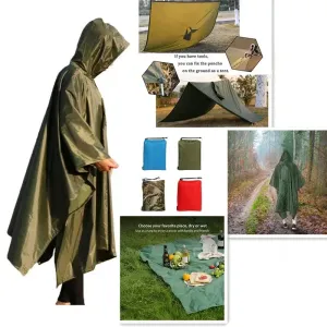 3-in-1 Military-Style Waterproof Raincoat for Men and Women - Poncho, Awning, Picnic Mat