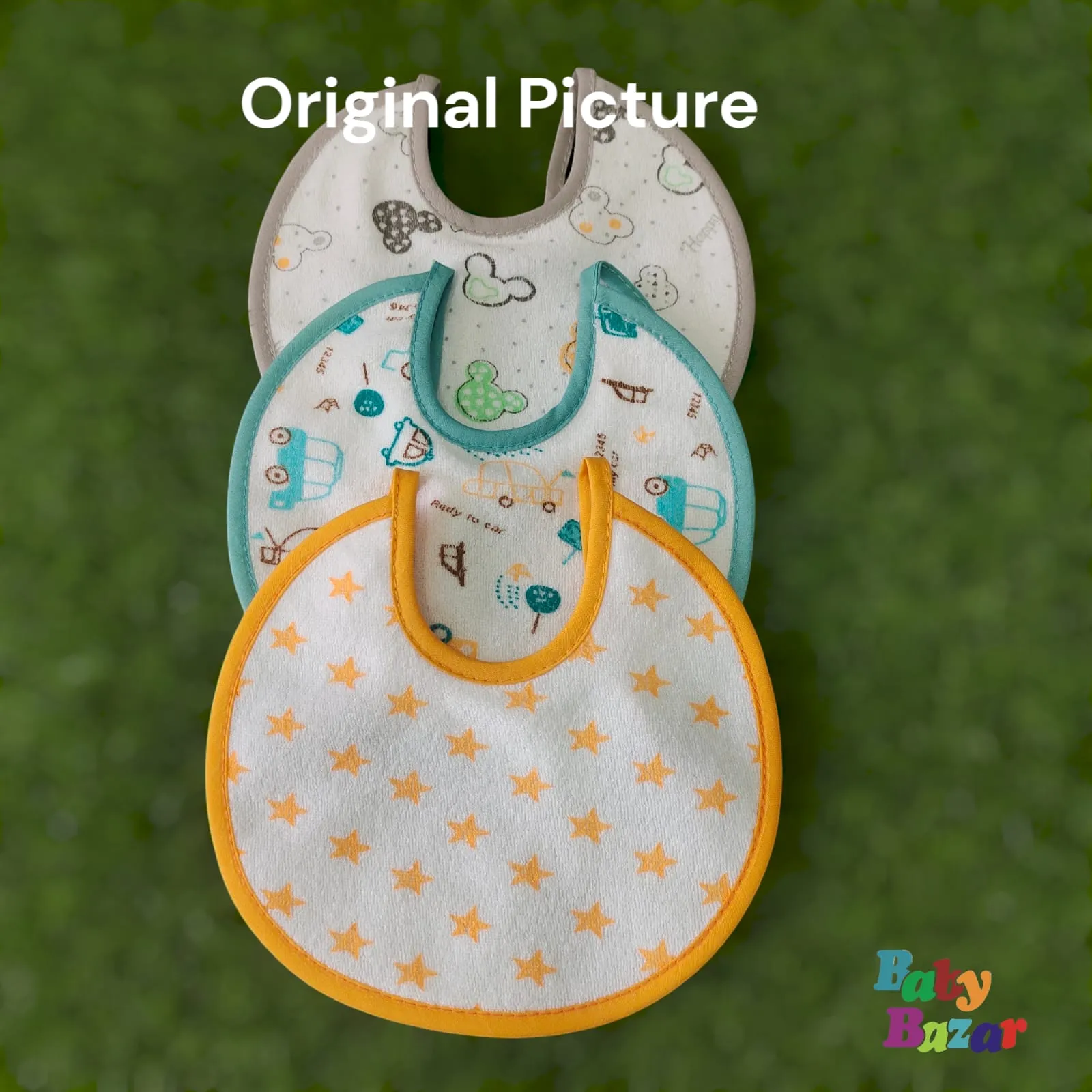 3-in-1 Waterproof Baby Bibs Pack – Best Quality Soft & Absorbent (Grey, Blue, Yellow)