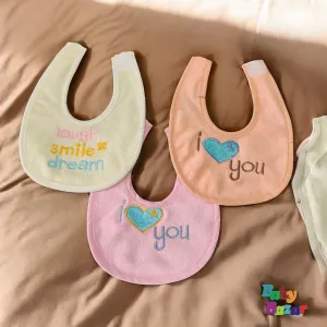 3-in-1 Waterproof Baby Bibs Pack – Soft Absorbent & Stylish (Peach, Pink, Light Yellow)