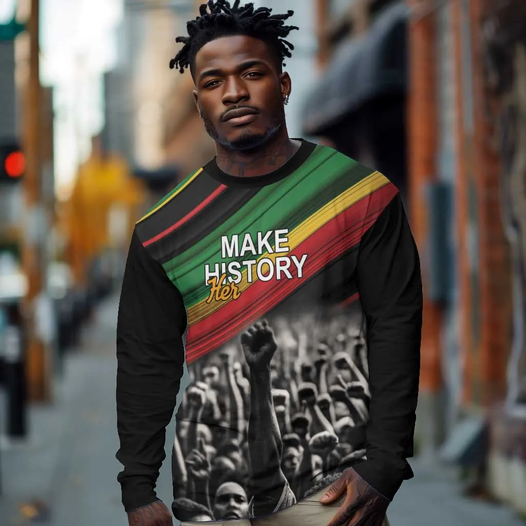 African-American History Month Long Sleeve Shirt Black Power Hand Make His-Herstories LT9