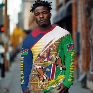 Afro Namibia Map Long Sleeve Shirt National Emblem and Cultural Motif Design TS04