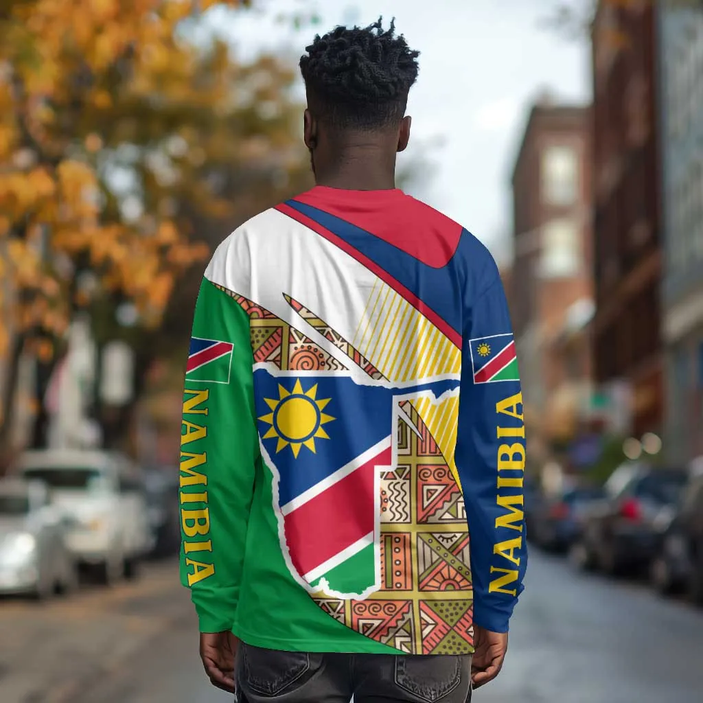 Afro Namibia Map Long Sleeve Shirt National Emblem and Cultural Motif Design TS04