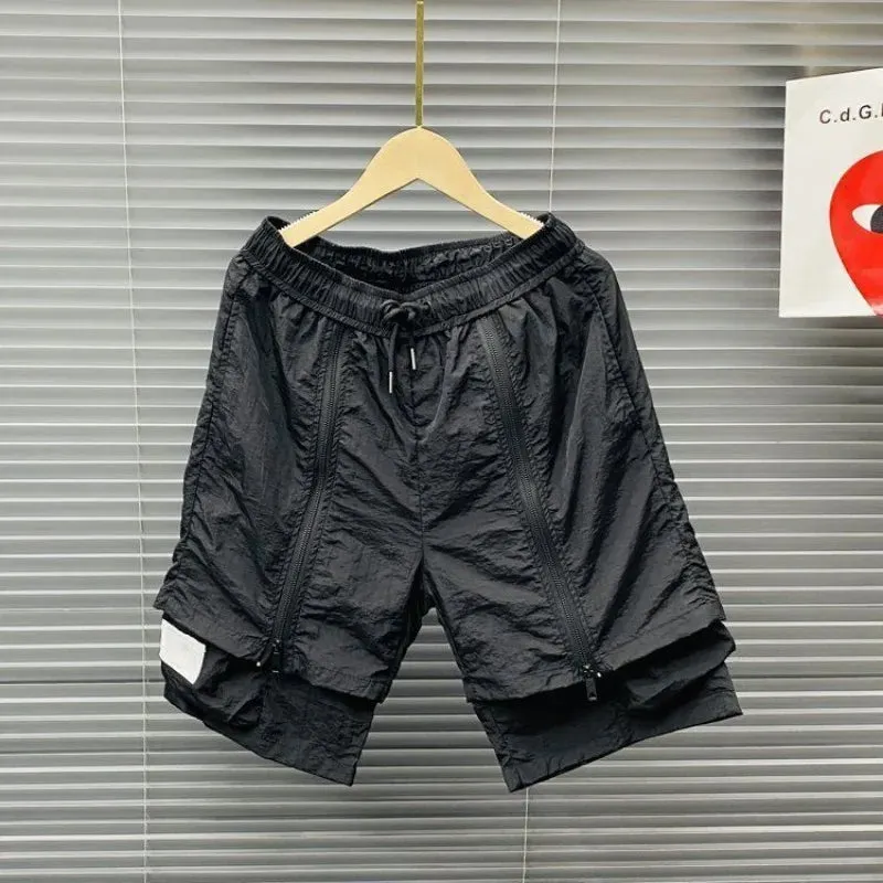 Amerikanischer Sommer Safari Pocket Pack Japan Hooded Cargo Shirt Shorts Capri Herren Loose Solid Short Sleeve Jacket Punk Streetwear