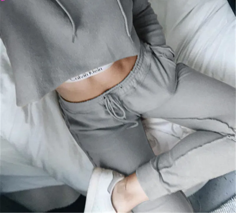 Autumn Tracksuit Women Hoodies 2-Piece Set Khaki/Black (Hooded Sweatshirt Long Pants) Leisure Suits