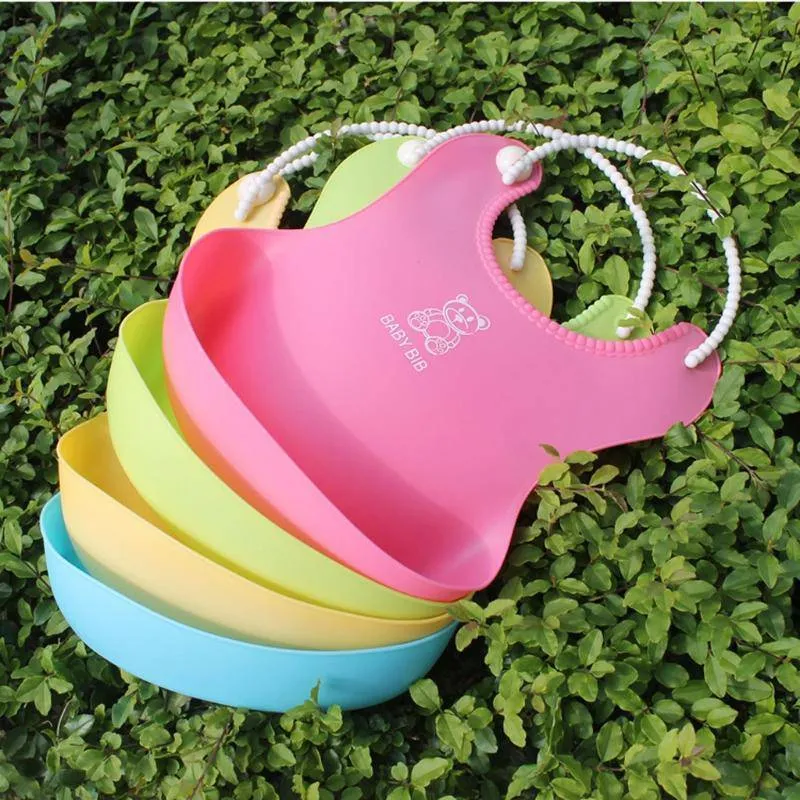 Baby Infant Toddler Waterproof Silicone Bib - Pink, Yellow, Blue, Green