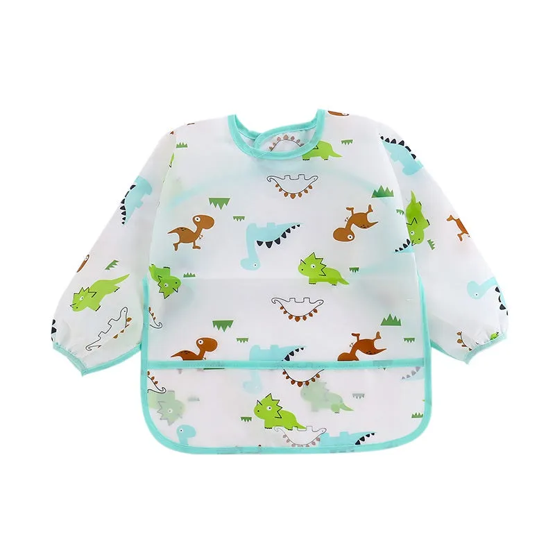 Baby Kids Toddler Long Sleeve Scarf Waterproof Art Smock Feeding Bib Apron Pocket Infant Boys Girls Burp Cloth Banana Bibs