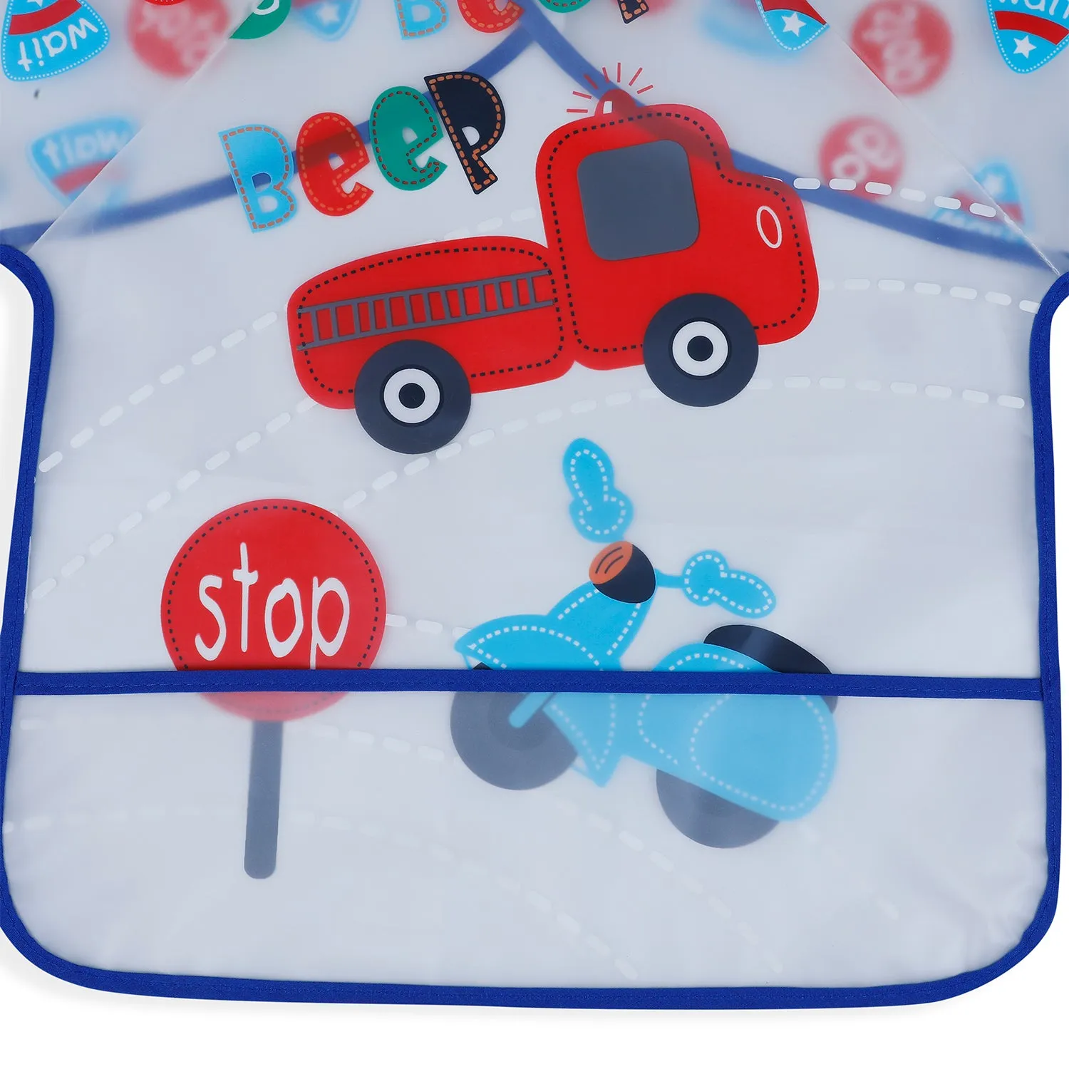 Baby Moo Beep Beep Car Long Sleeves Waterproof Wear Me Bib - Blue