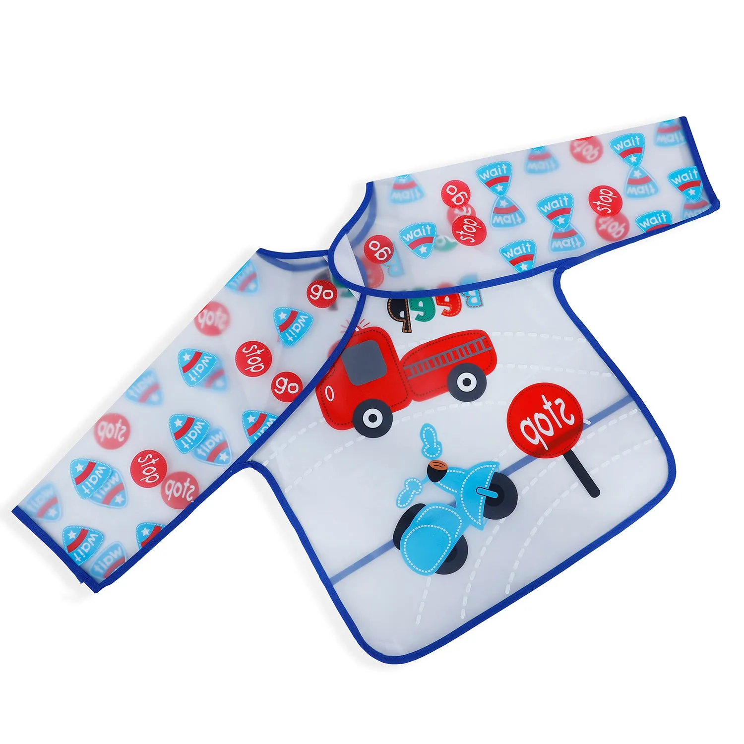 Baby Moo Beep Beep Car Long Sleeves Waterproof Wear Me Bib - Blue