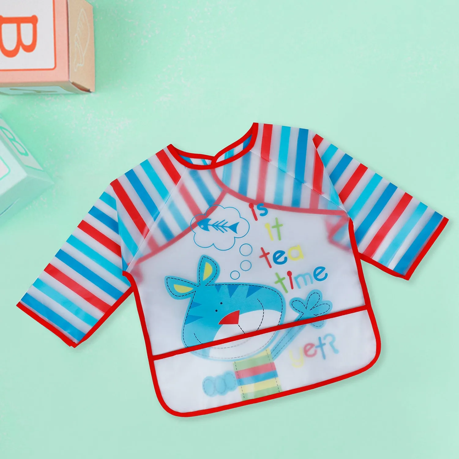 Baby Moo It's Meal Time Long Sleeves Waterproof Wear Me Bib - Blue