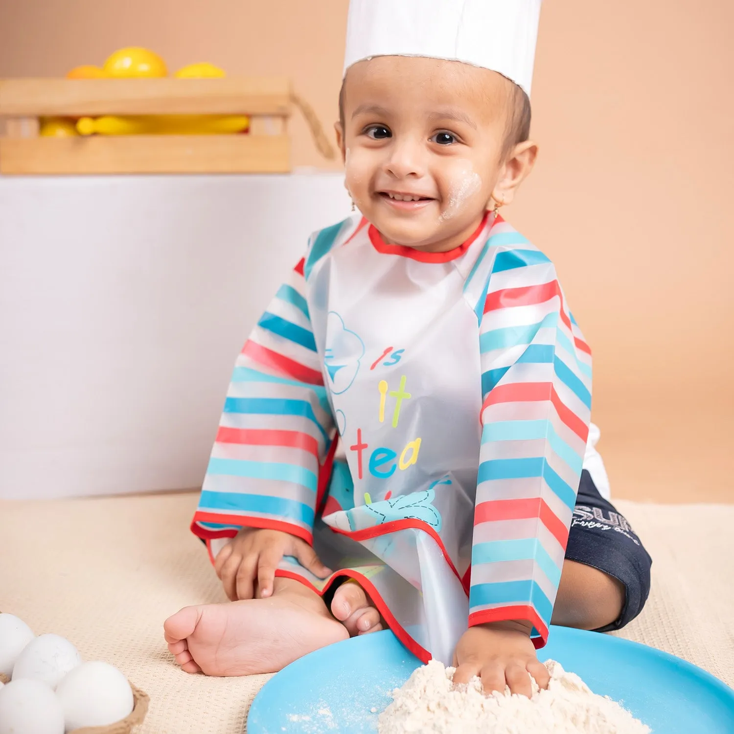 Baby Moo It's Meal Time Long Sleeves Waterproof Wear Me Bib - Blue