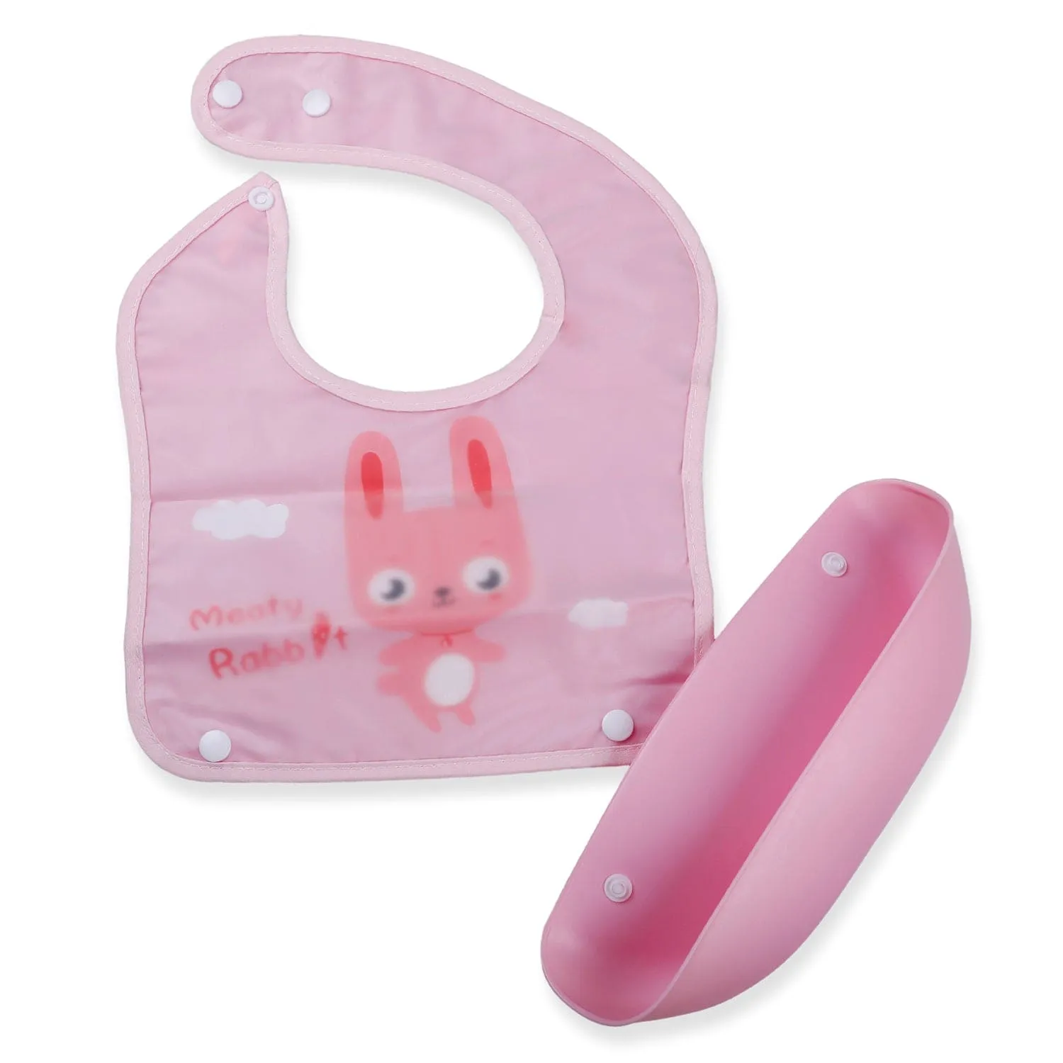 Baby Moo Meaty Rabbit Premium Waterproof Crumb Catcher Bibs - Pink