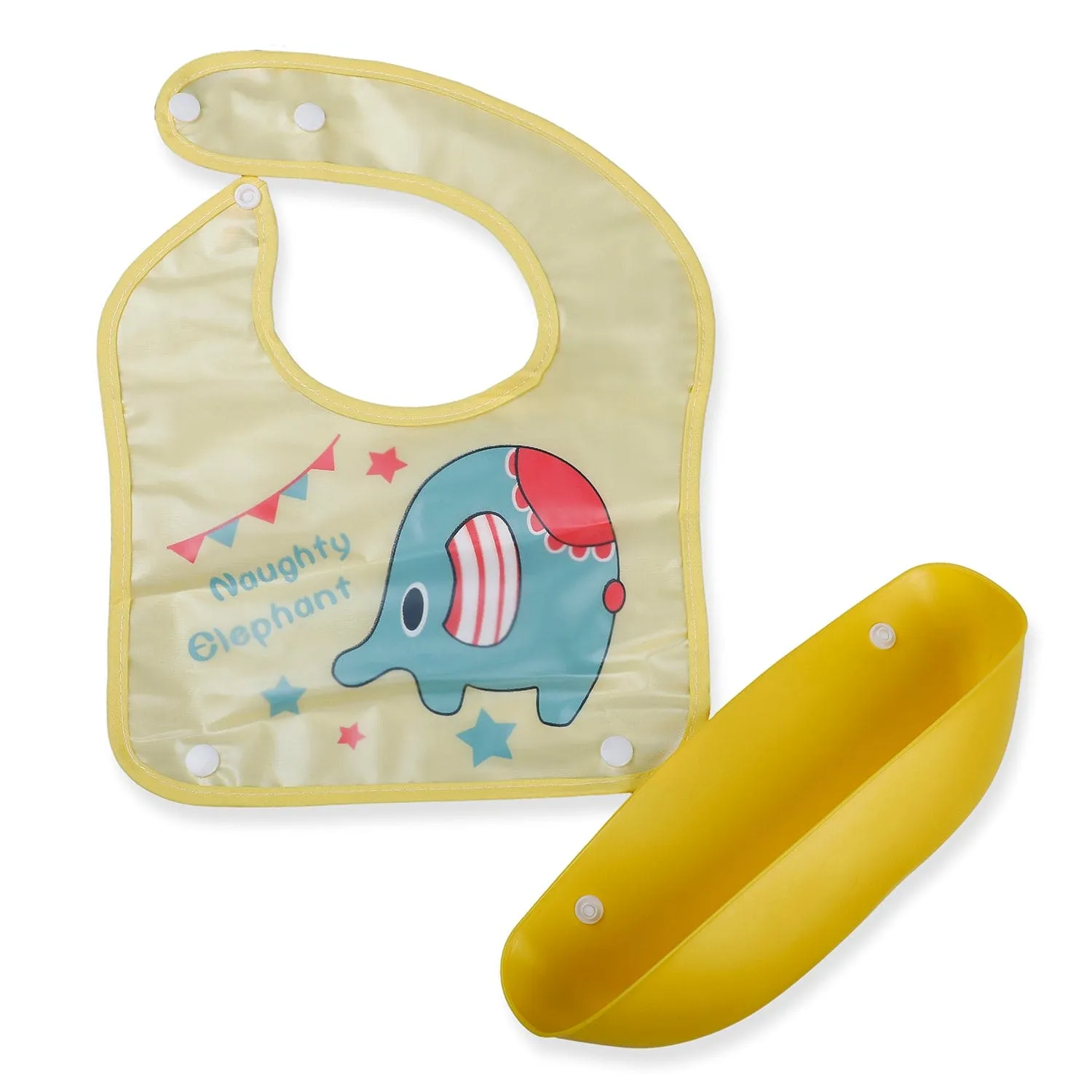 Baby Moo Naughty Elephant Premium Waterproof Crumb Catcher Bibs - Yellow