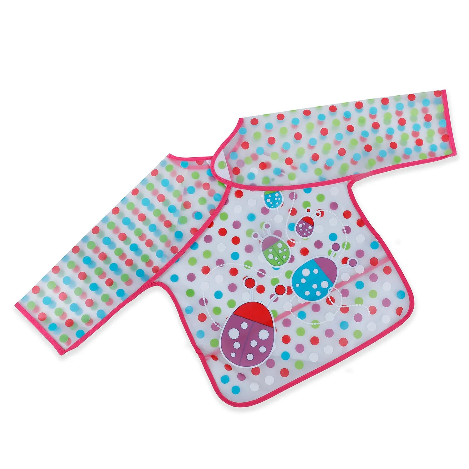 Baby Moo Polka Dots And Bugs Long Sleeves Waterproof Wear Me Bib - Pink