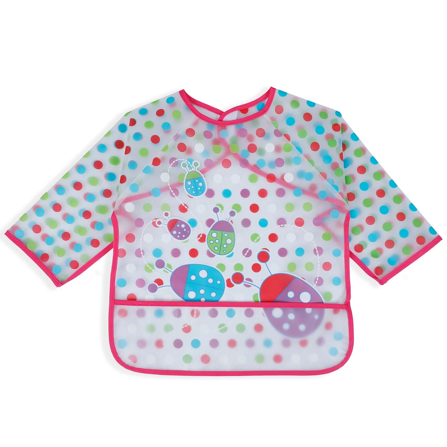 Baby Moo Polka Dots And Bugs Long Sleeves Waterproof Wear Me Bib - Pink