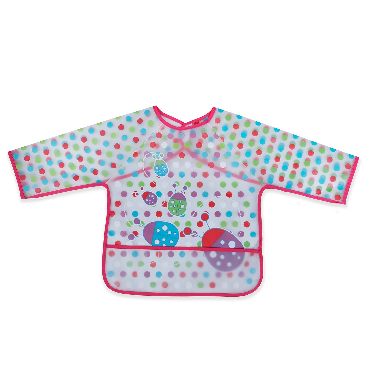Baby Moo Polka Dots And Bugs Long Sleeves Waterproof Wear Me Bib - Pink