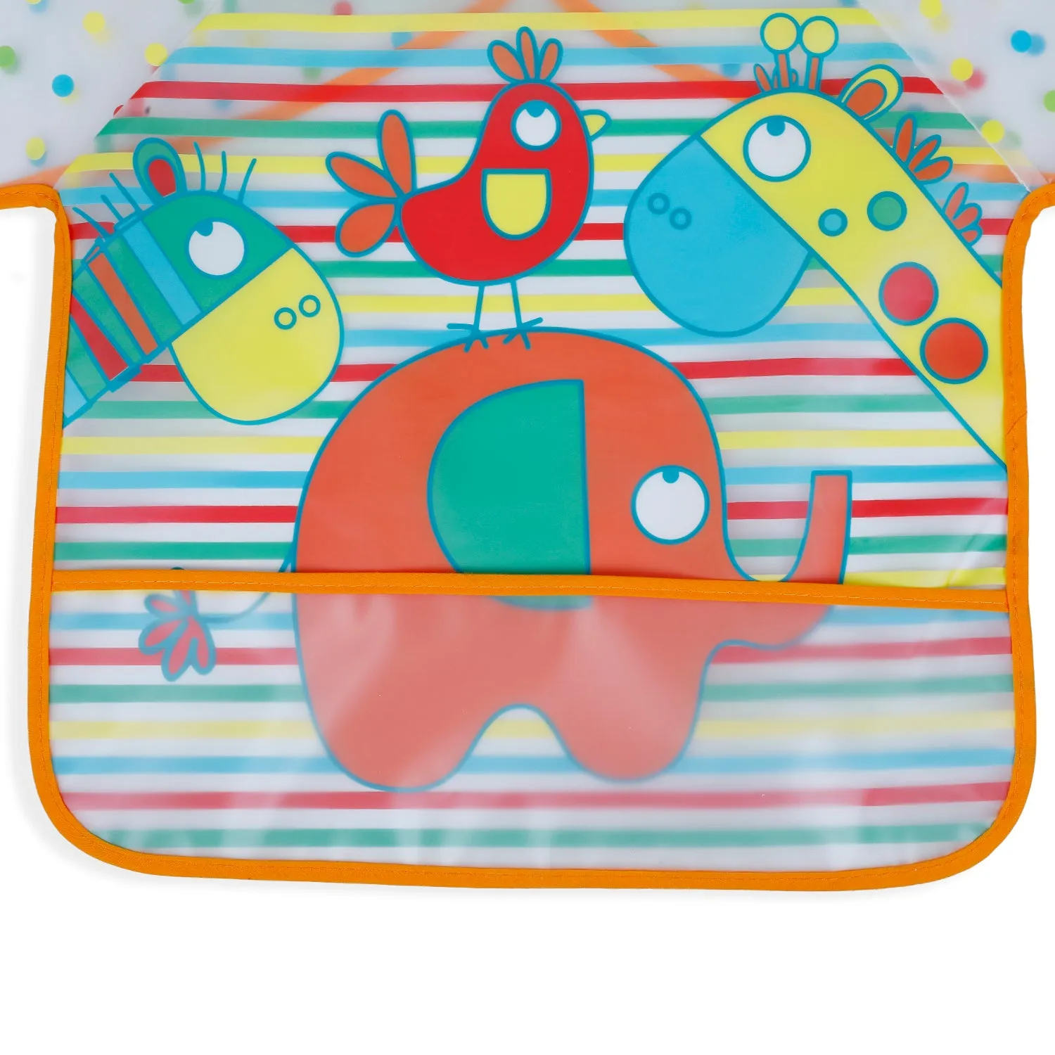 Baby Moo Polka Dots with Animals Long Sleeves Waterproof Wear Me Bib - Orange
