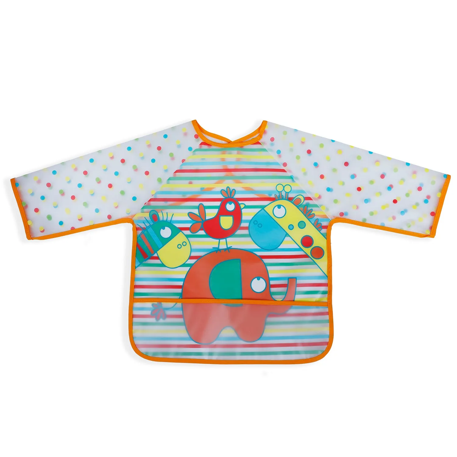 Baby Moo Polka Dots with Animals Long Sleeves Waterproof Wear Me Bib - Orange
