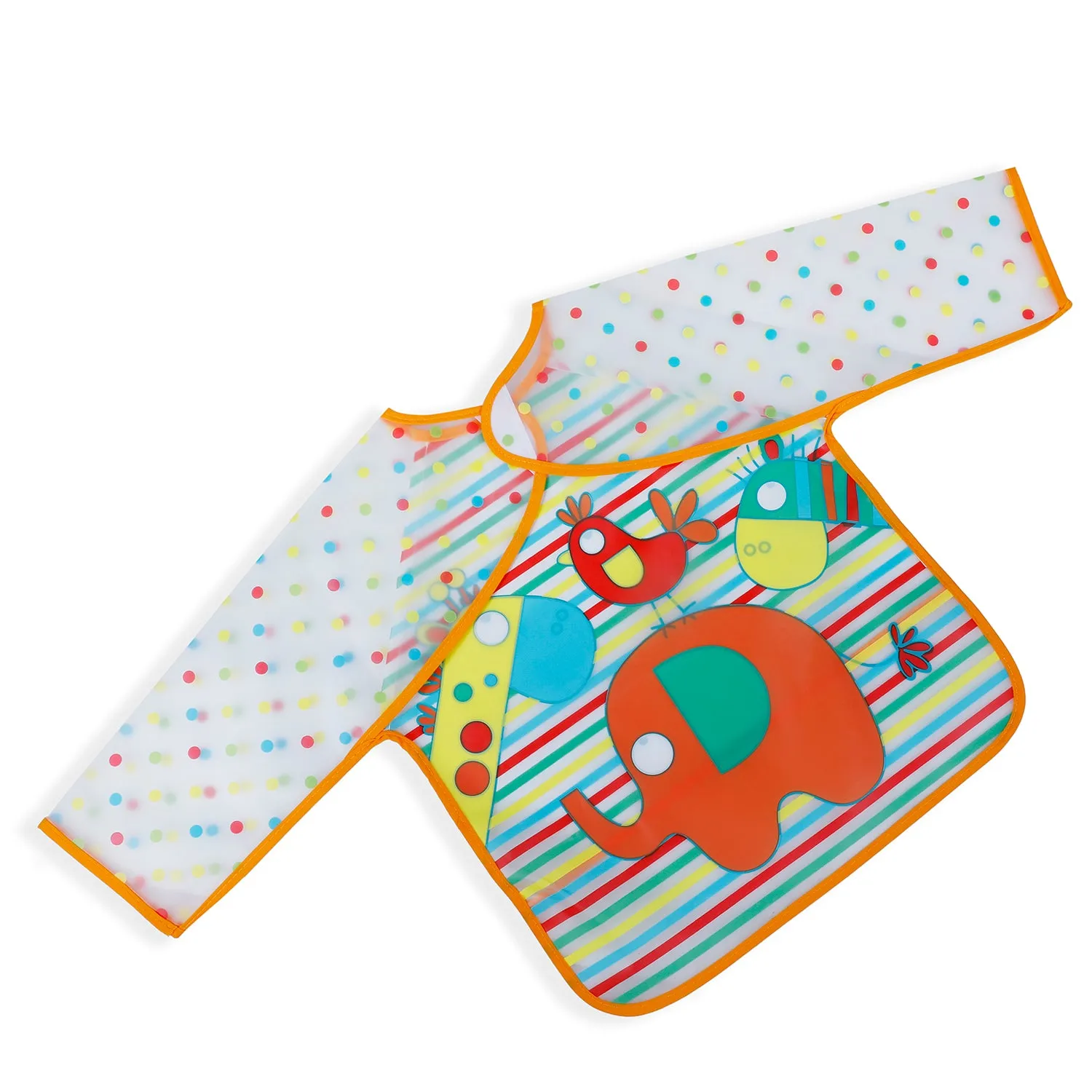 Baby Moo Polka Dots with Animals Long Sleeves Waterproof Wear Me Bib - Orange