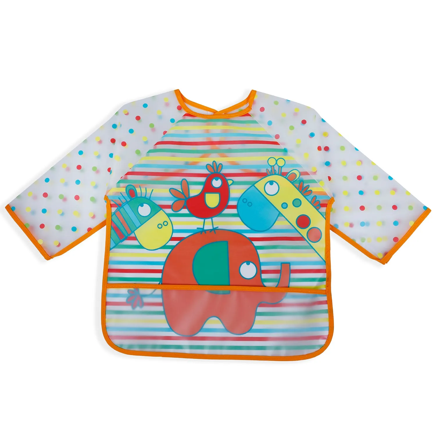Baby Moo Polka Dots with Animals Long Sleeves Waterproof Wear Me Bib - Orange