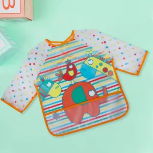 Baby Moo Polka Dots with Animals Long Sleeves Waterproof Wear Me Bib - Orange