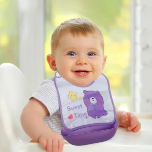 Baby Moo Sweet Time Premium Waterproof Crumb Catcher Bibs - Purple