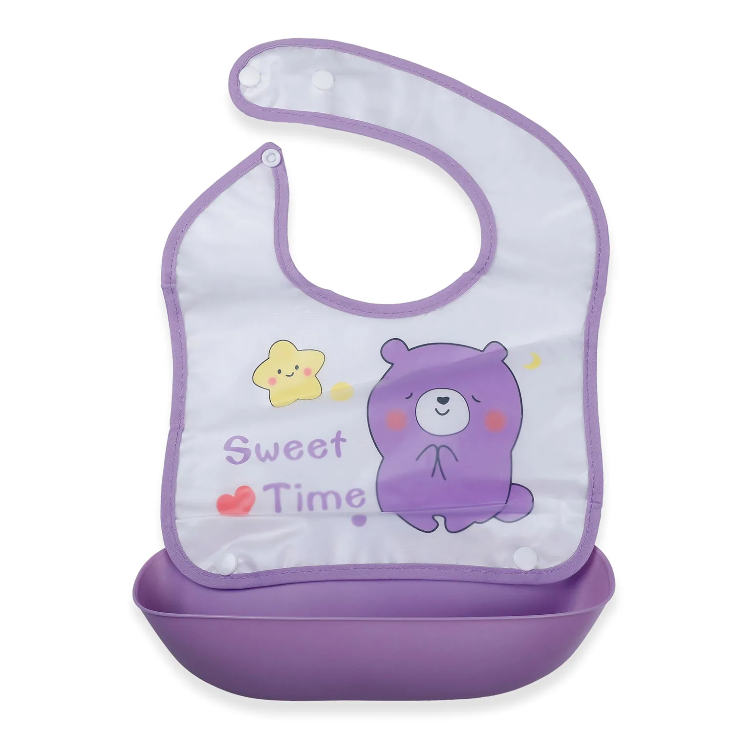 Baby Moo Sweet Time Premium Waterproof Crumb Catcher Bibs - Purple