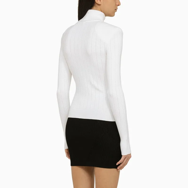 Balmain  White Ribbed Turtleneck