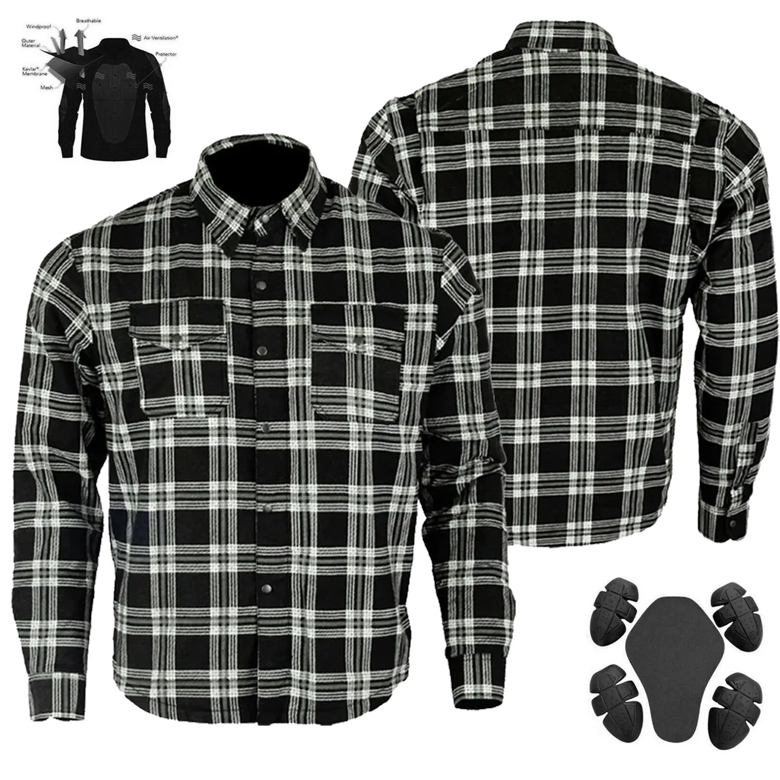 Bikers Gear Australia City Flannel Lined with Kevlar Lumberjack Motorcycle Shirt Black