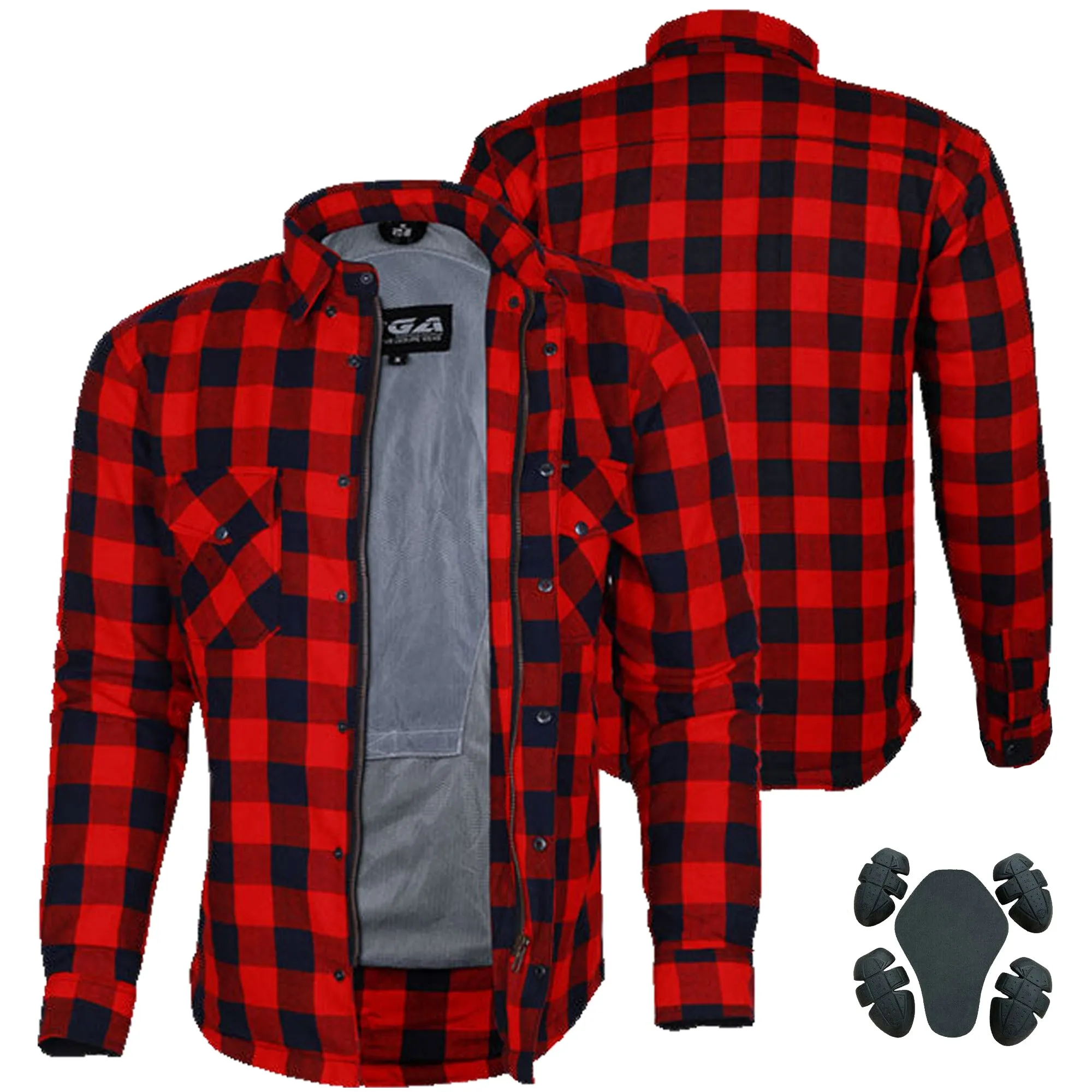 Bikers Gear Australia Exo Protective Lined with Kevlar Motorcycle Shirts Red / Black