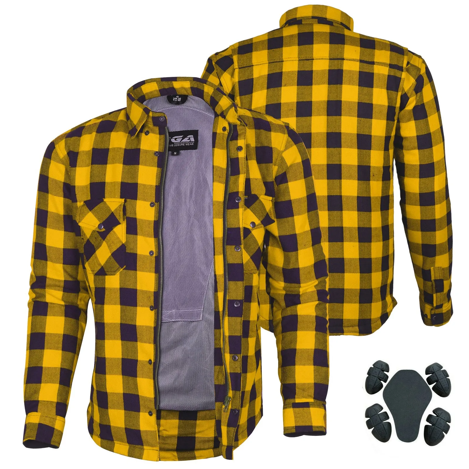 Bikers Gear Australia Exo Protective Lined with Kevlar Motorcycle Shirts Yellow