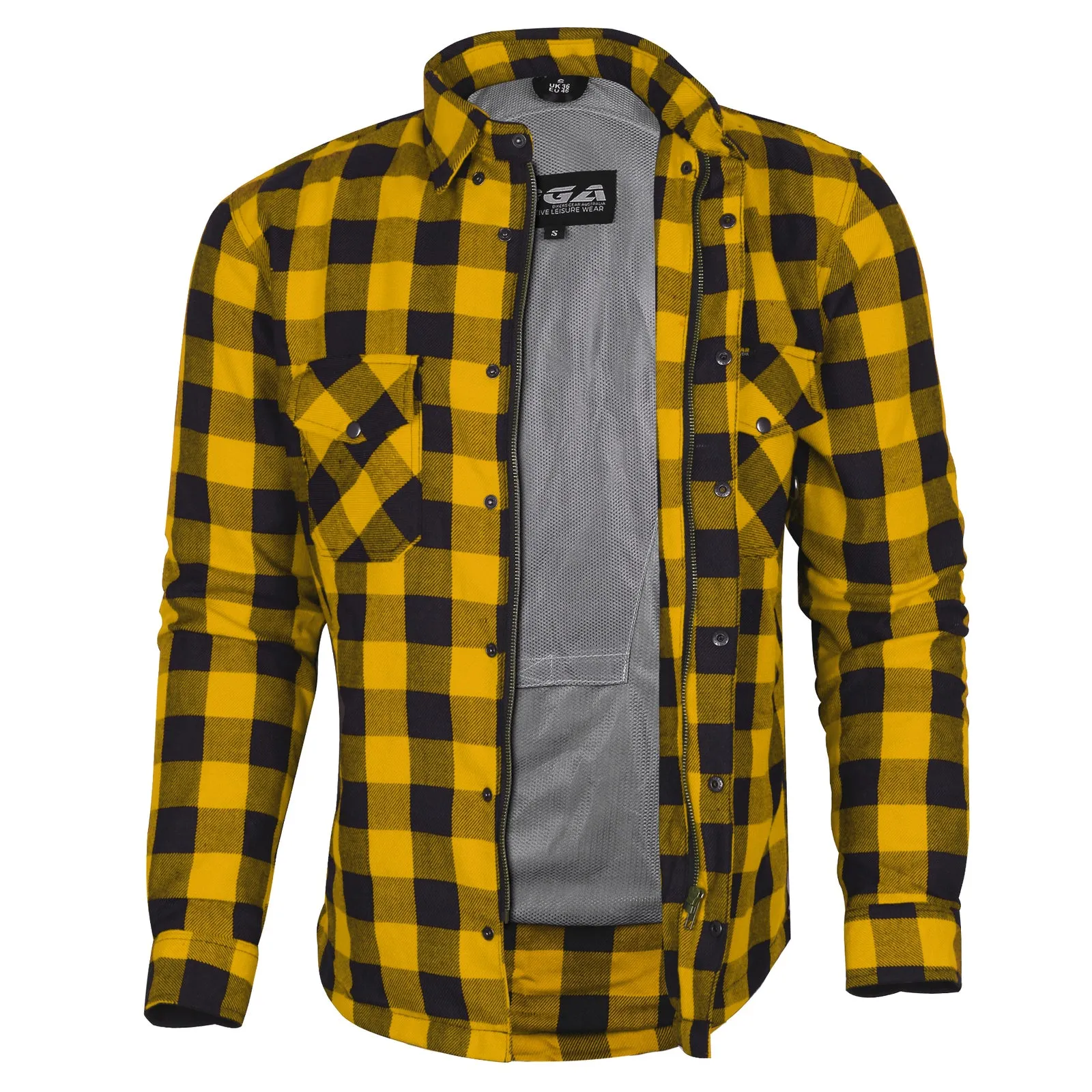 Bikers Gear Australia Exo Protective Lined with Kevlar Motorcycle Shirts Yellow