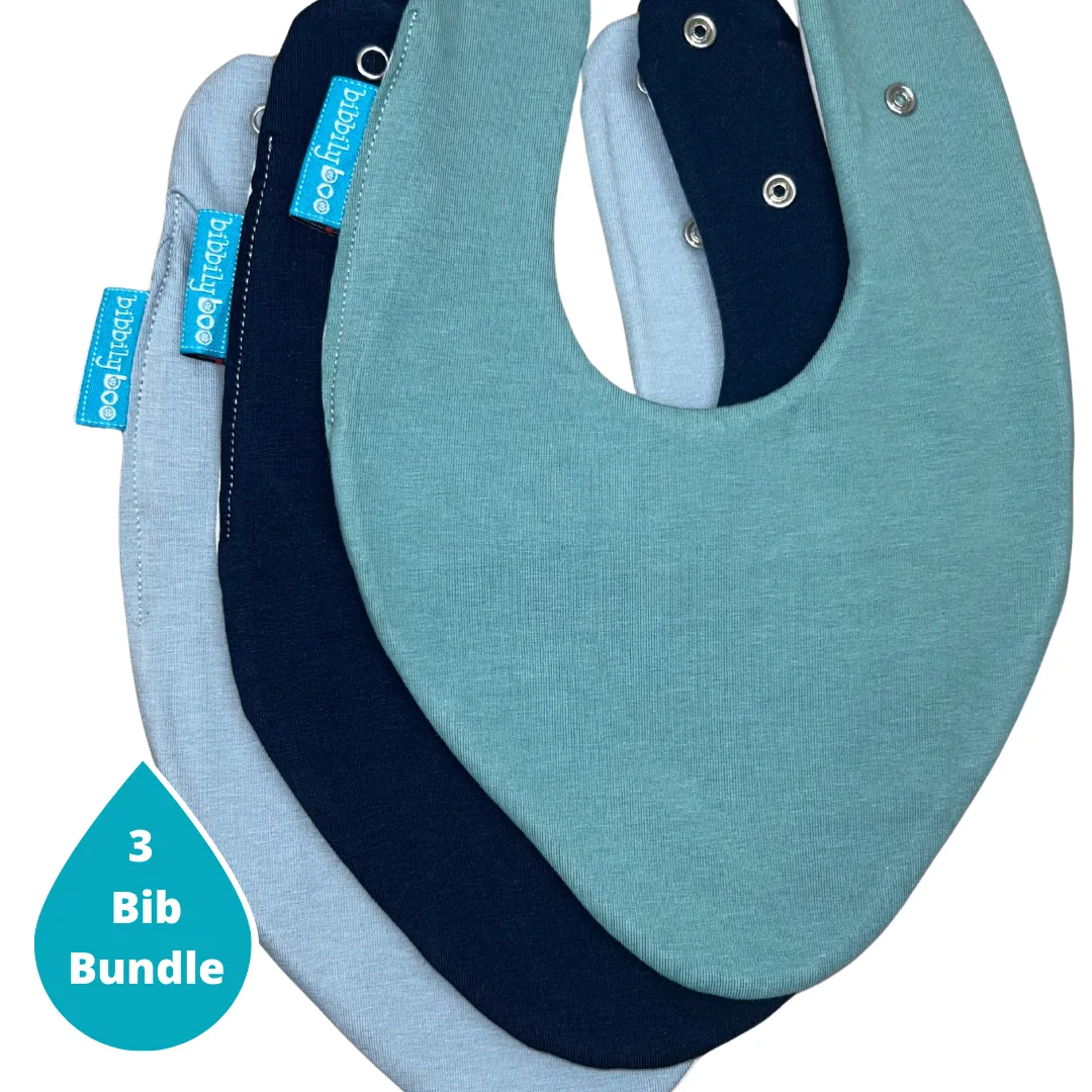 Blue Bundle of 3 Waterproof Dribble Bibs