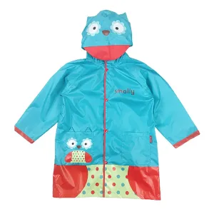 Blue Polka dots Owl Knee Length Raincoat for Kids