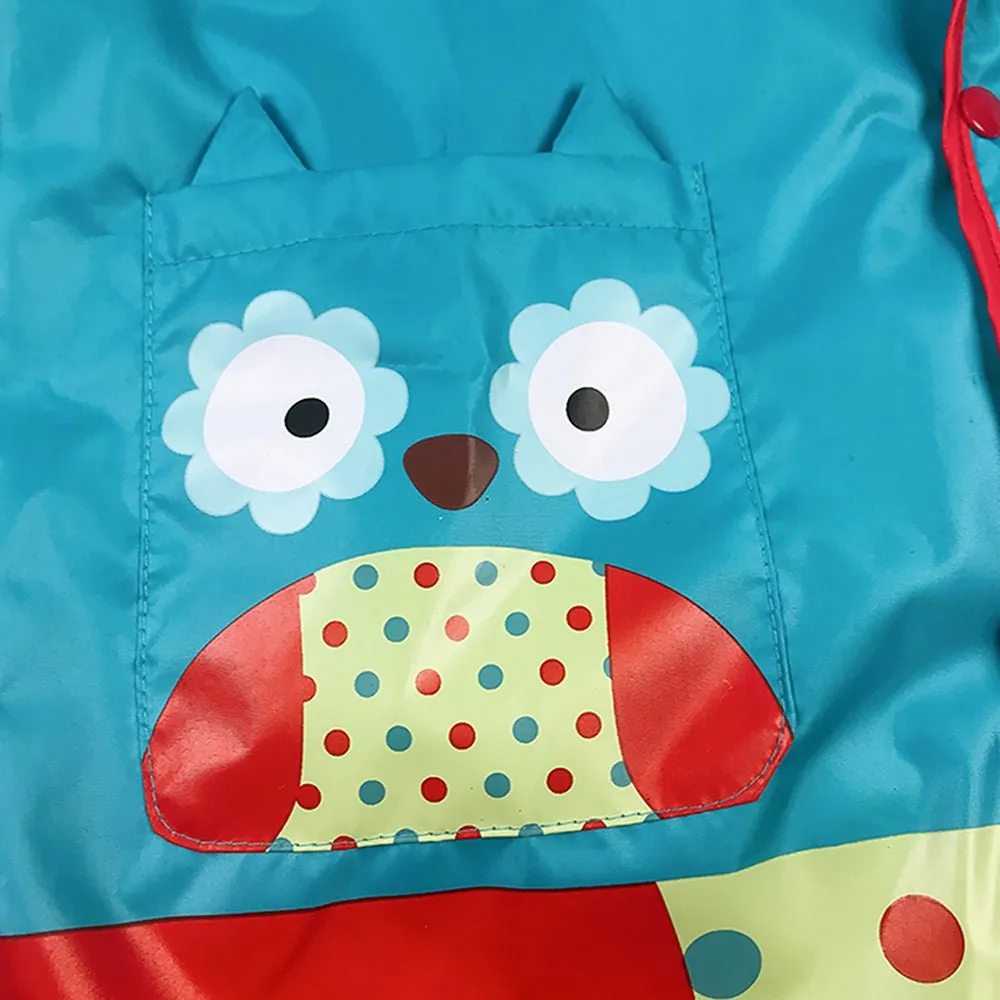 Blue Polka dots Owl Knee Length Raincoat for Kids