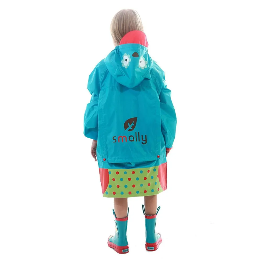 Blue Polka dots Owl Knee Length Raincoat for Kids