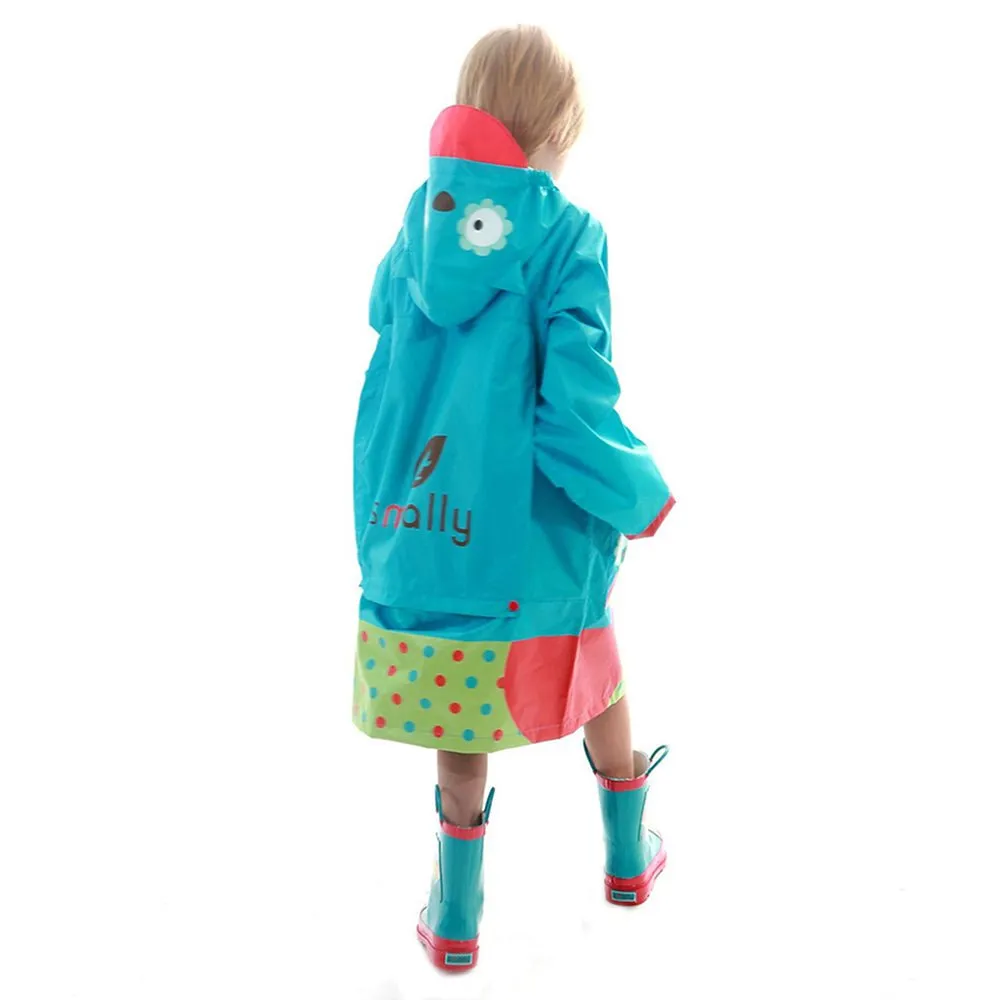 Blue Polka dots Owl Knee Length Raincoat for Kids