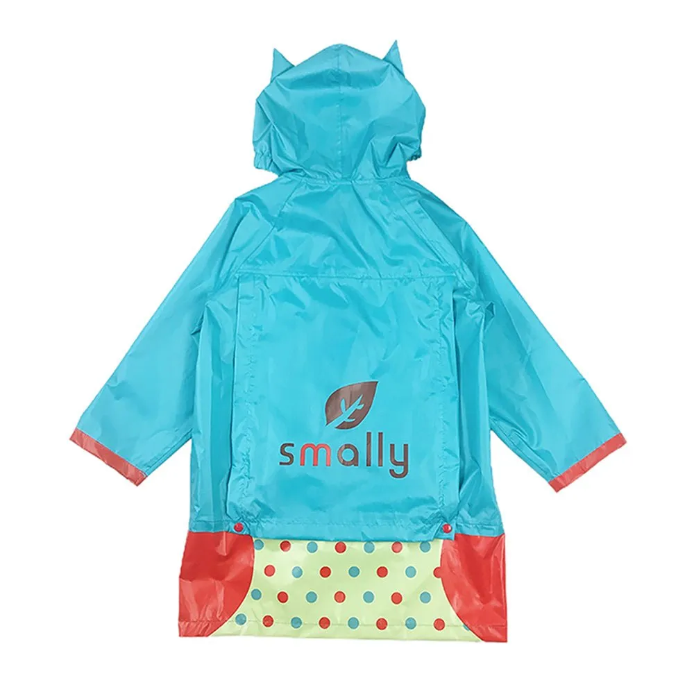 Blue Polka dots Owl Knee Length Raincoat for Kids