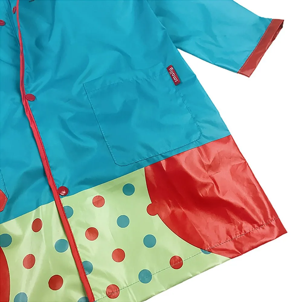 Blue Polka dots Owl Knee Length Raincoat for Kids
