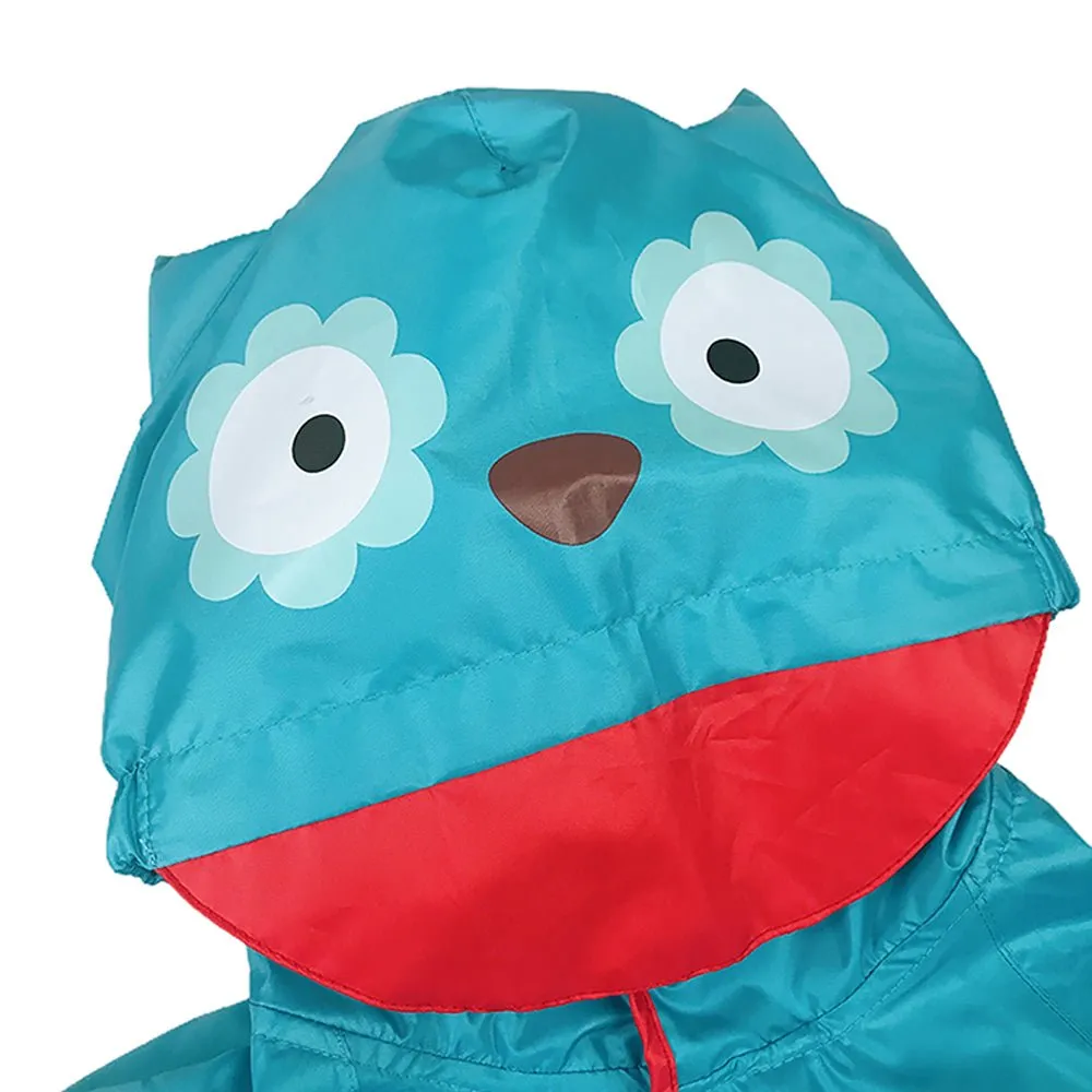 Blue Polka dots Owl Knee Length Raincoat for Kids
