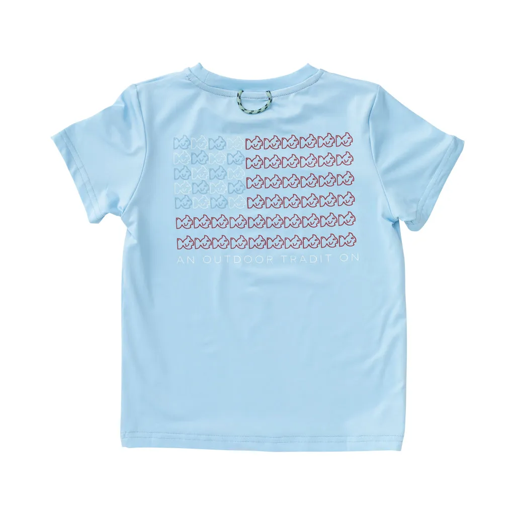 Boys Pro Performance Fishing Tee with America Flag Art