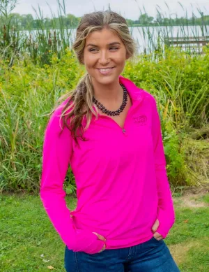 Breathe Instant Cooling UPF Quarter Zip Long Sleeve Shirt w/ Thumbholes (Hot Pink)
