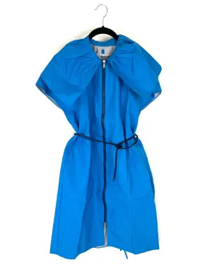 Bright Blue Ruffle Neck Short Sleeve Raincoat - Size 6/8, 10/12 and 14/16