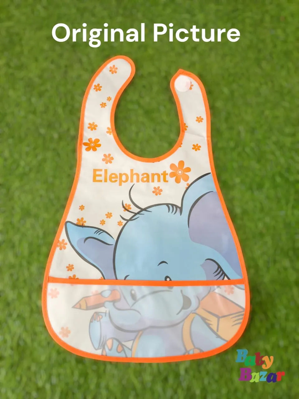 Bright Orange Elephant Waterproof Baby Bib – Parachute Material