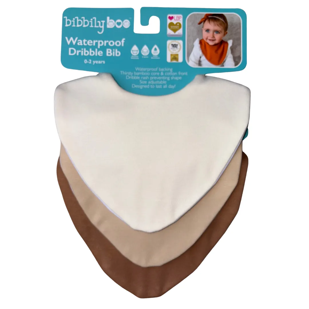 Brown Neutral Bundle of 3 Waterproof Dribble Bibs