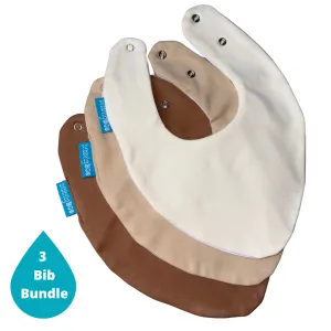 Brown Neutral Bundle of 3 Waterproof Dribble Bibs