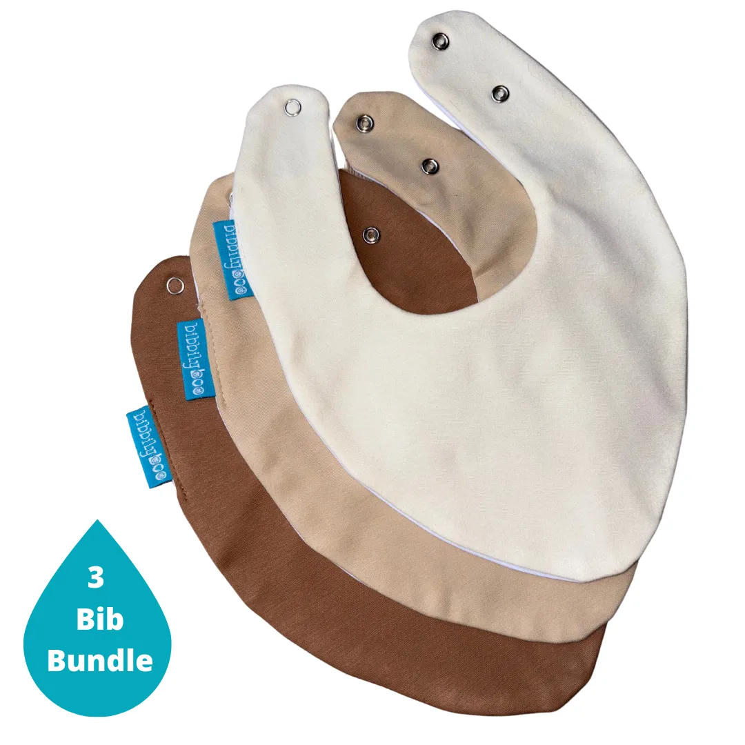 Brown Neutral Bundle of 3 Waterproof Dribble Bibs
