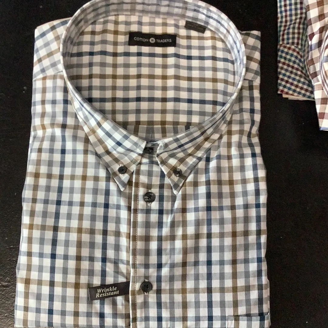 Cotton Traders Khaki Long Sleeve Sport Shirt
