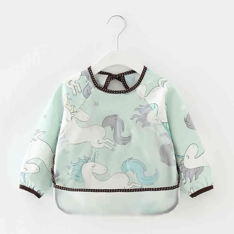 Cute Cartoon Print Baby Waterproof Long Sleeve Apron Children Feeding Smock Bib Baby Accessories